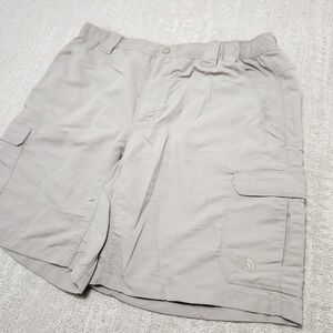 North Face Cargo Shorts Men XL Elastic Waist Performance Nylon Hiking Beige
